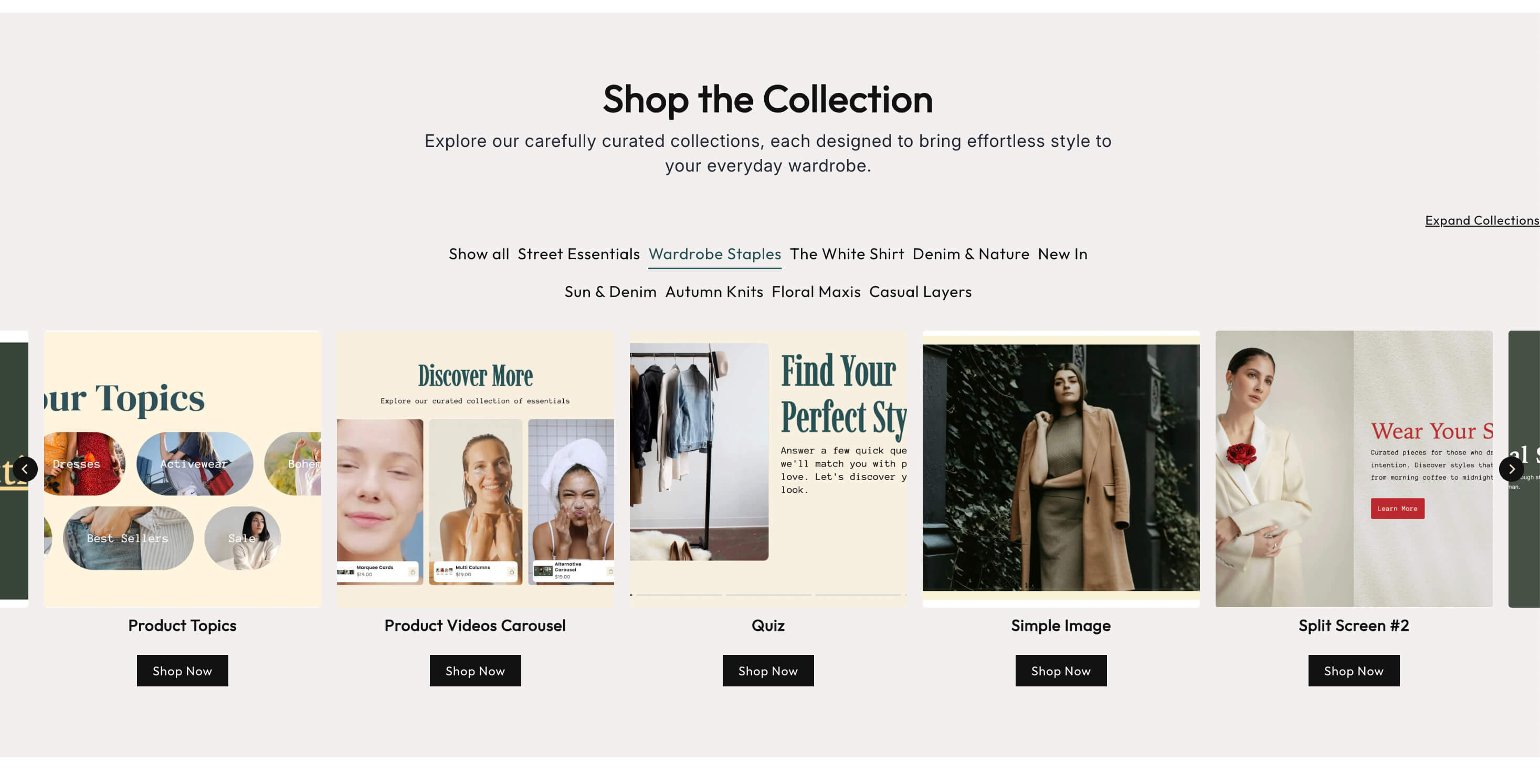 Product Collections With Menu